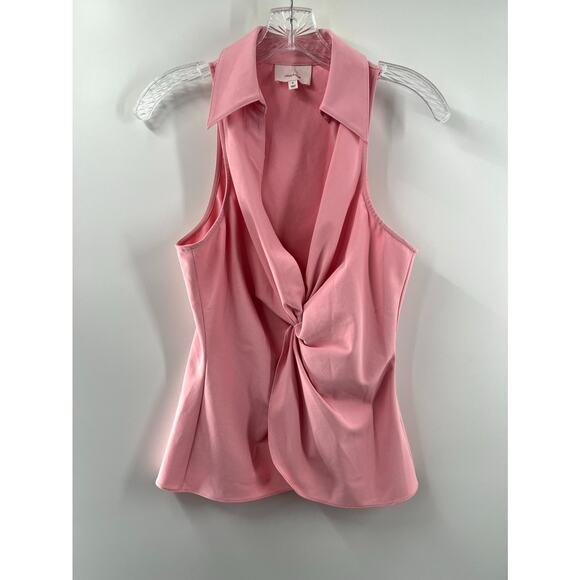 Cinq a Sept Women Light Pink Twist Front Sleeveless Collared V-Neck Blouse Small - Picture 1 of 10